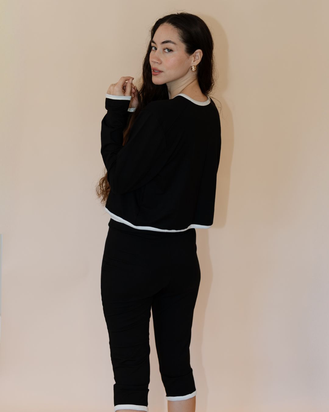 SoftKnit Mother of Pearl Button Cardigan - Jet Contrast