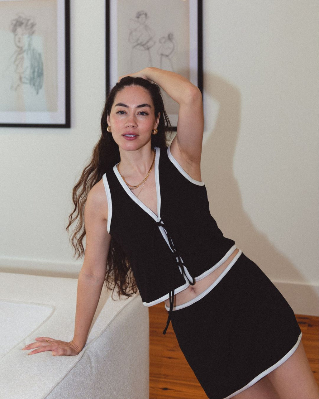 SoftKnit Tie Front Tank - Jet Contrast