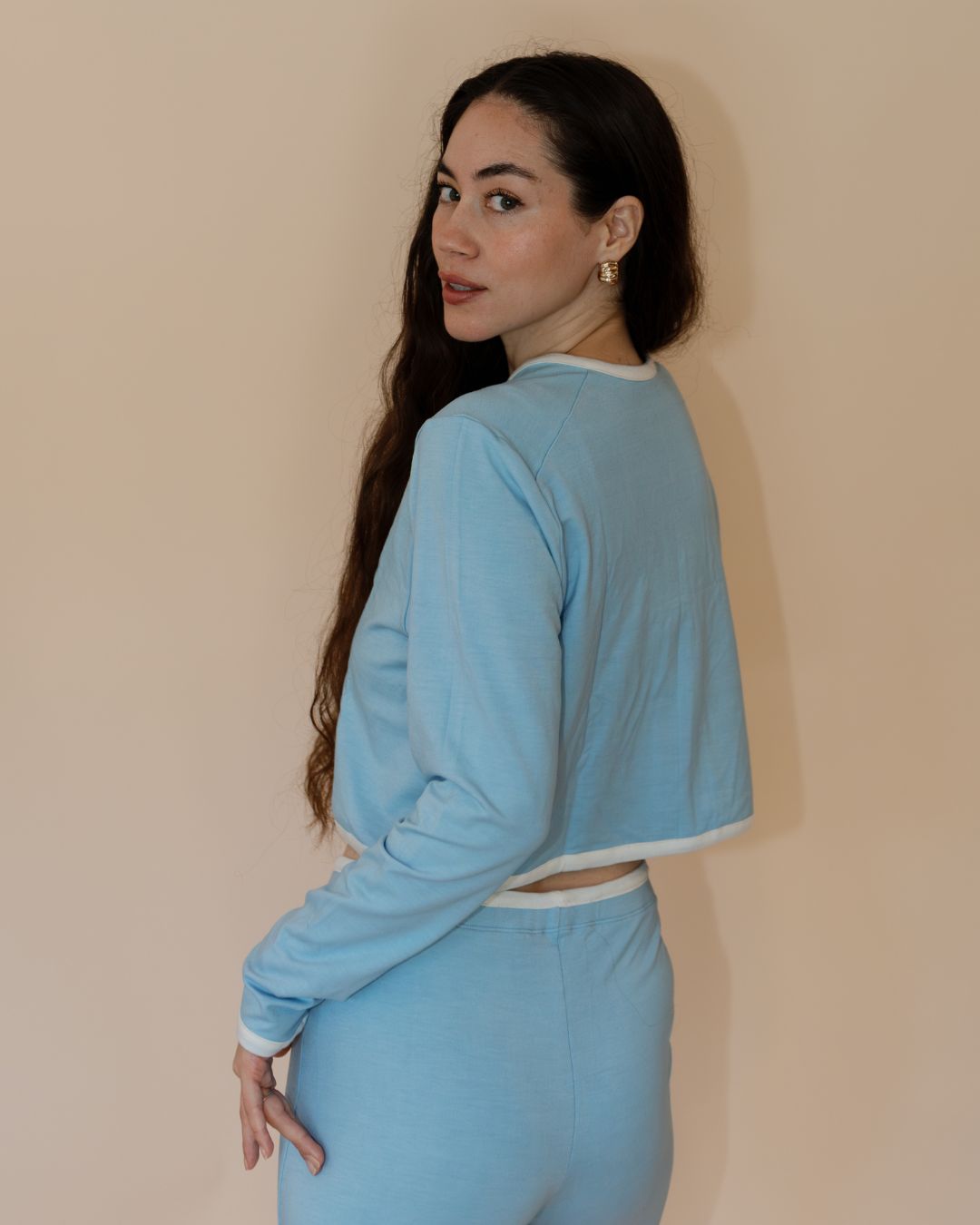 SoftKnit Mother of Pearl Button Cardigan - Cloud Contrast