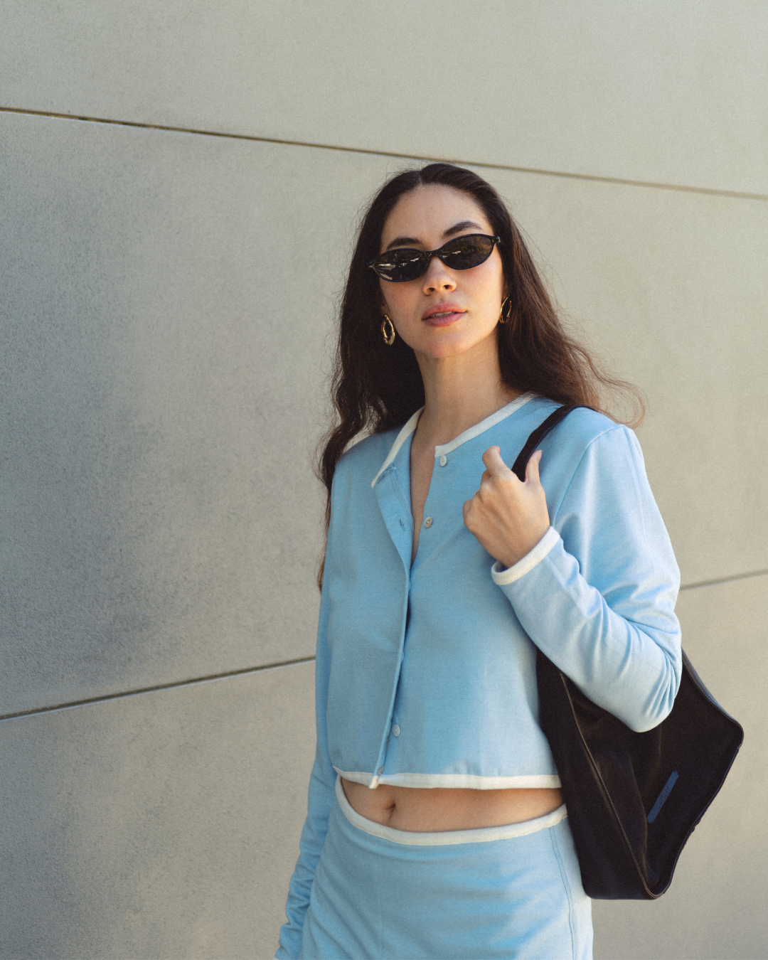 SoftKnit Mother of Pearl Button Cardigan - Cloud Contrast