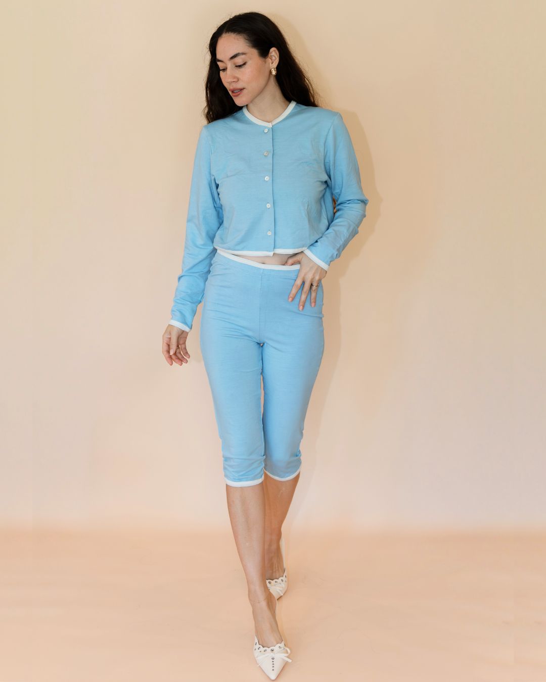 SoftKnit Capri Pants - Cloud Contrast