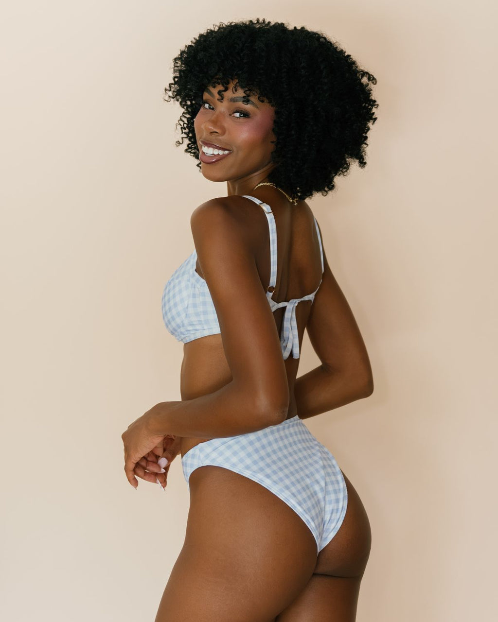 Retro High Cut Bikini Bottom - Blue Gingham